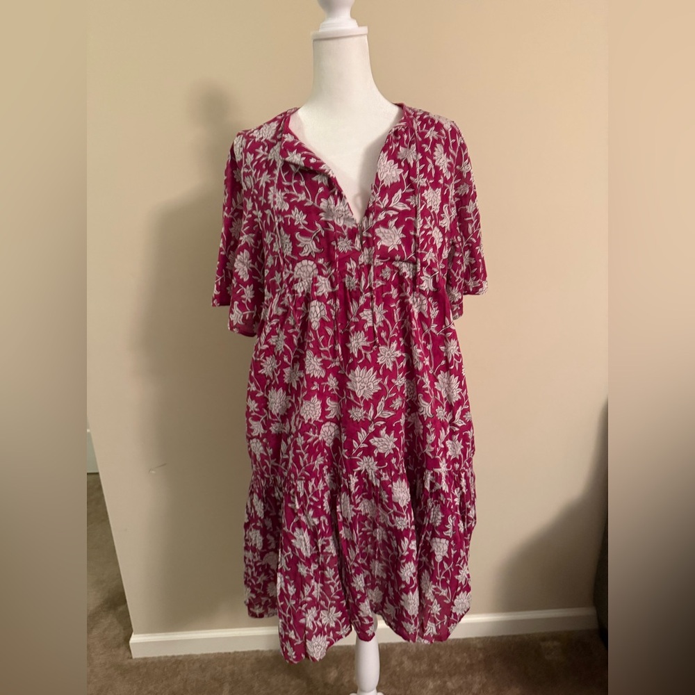 Emerson Fry Red/white Floral Isla Evereve tiered Mini Dress sz M/L - Picture 4 of 8